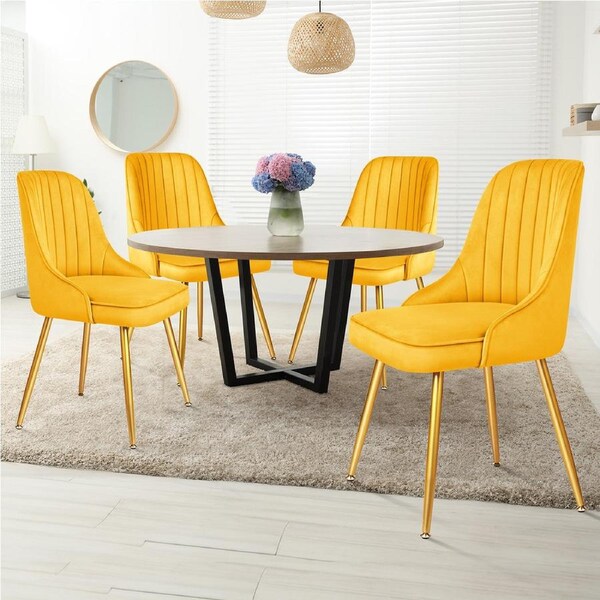 ALFORDSON 4x Dining Chairs Kitchen Accent Lounge Padded Tufted Seat Velvet Yellow