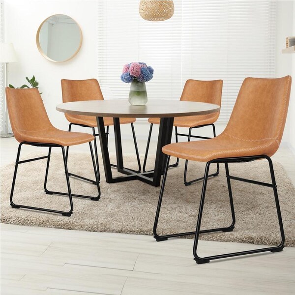ALFORDSON 4x Dining Chairs Kitchen Lounge Cafe Seat Retro PU Leather Brown