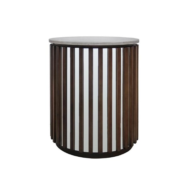 Lamp Table Round Shaped Top MDF Silver Mirror Micro cement Brown Base