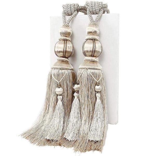 Beige 2Pcs Lantern Single Hanging Ball Tassels Curtains Buckle Sling Binding Lantern Tiebacks Handcrafted Braided Buckle Drapery Curtain Holdbacks Win