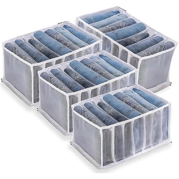 Jeans Storage Box, 4 Pieces Wardrobe Organizer, Jeans Storage Boxes, Mesh Separator Box Clothes Drawer, for Pants, Jeans, Sweaters, T-Shirt, Trousers,