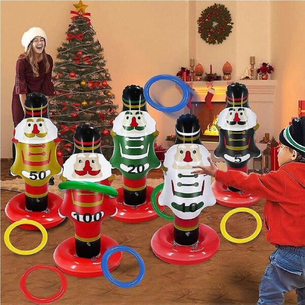 5 Pack Christmas Nutcrackers Ring Toss Christmas Party Games Toys Inflatable Ring Toss5 Scoreboard Nutcracker, 8 Rings)/YY