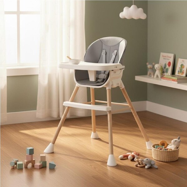 BoPeep Baby High Chair 6-in-1 Adjustable Wooden - Grey