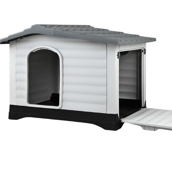 Plastic Dog Kennel Pet House Outdoor Puppy Shelter Extra Large Grey 98x68.5x68cm