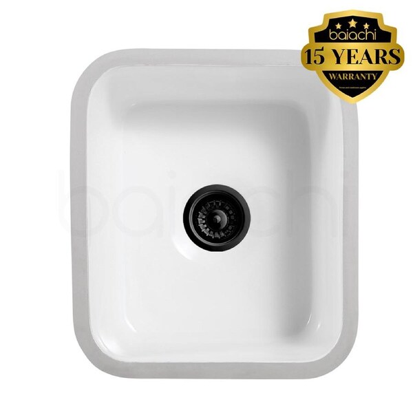 Baiachi Ceramic Kitchen and Laundry Sink Undermount Matte Black Waste
