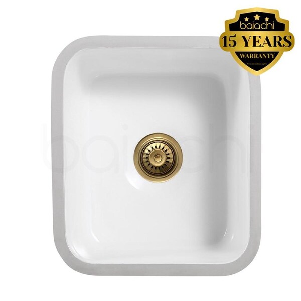 Baiachi Ceramic Kitchen and Laundry Sink Undermount Brushed Gold Waste