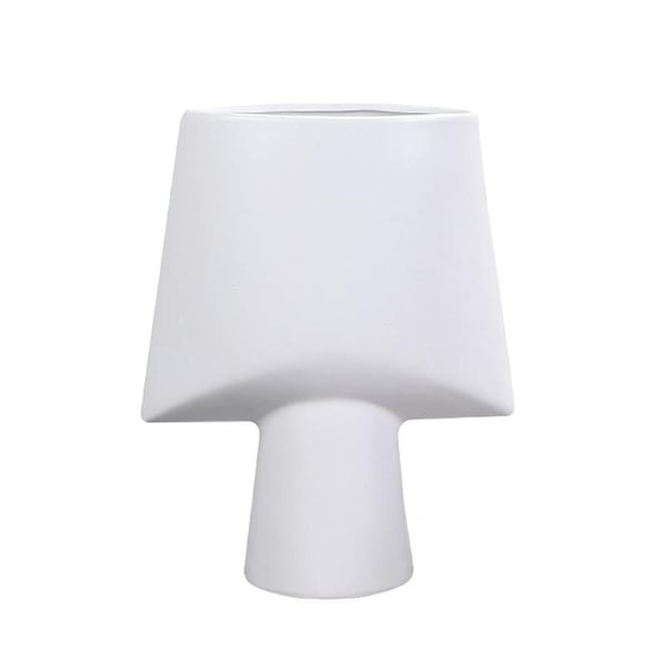 SOGA 21x25.5cm Small White Ornament Geometric Decor Ceramic Vase Flower Pots Decorative for Living Room Decoration