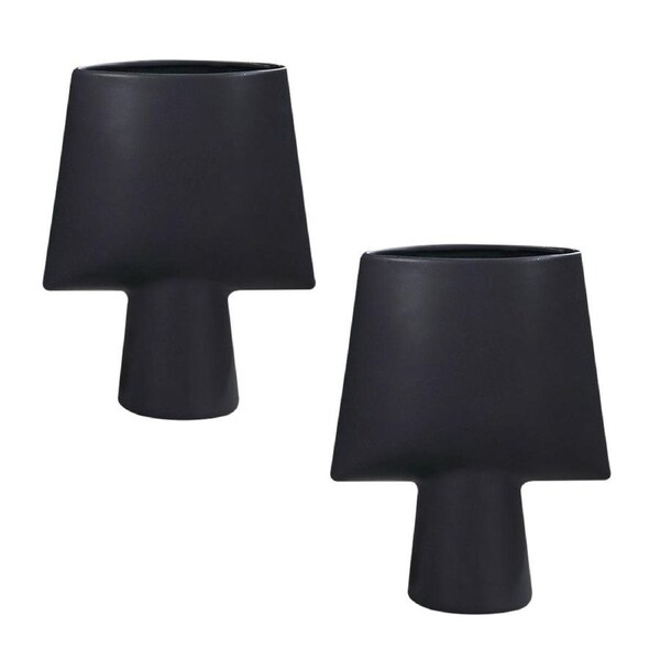 SOGA 2X 21x25.5cm Small Black Geometric Ceramic Vases – Decorative Flower Pots
