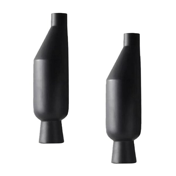SOGA 2X 14x52cm Ornament Black Minimalist Vases with Narrow Neck Rounded Body for Modern Home Decor