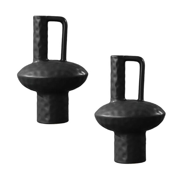SOGA 2X 20x30cm Ornament Contemporary Black Ceramic Vase Decorative for Minimalist and Elegant Home Decor