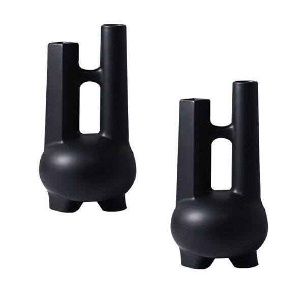 SOGA 2X Ornament Modern Geometric Vase Minimalist Double Tube Abstract Sculpture for Home Decor