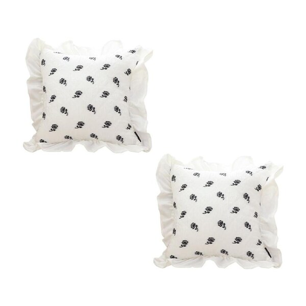 SOGA 2X 45cm Throw Pillow White Ruffled Square Decorative Cushion for Rose Lovers Cozy Home Decor