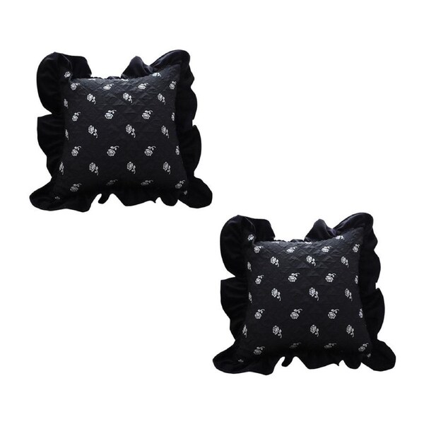 SOGA 2X 45cm Throw Pillow Black Ruffled Square Decorative Cushion for Rose Lovers Cozy Home Decor
