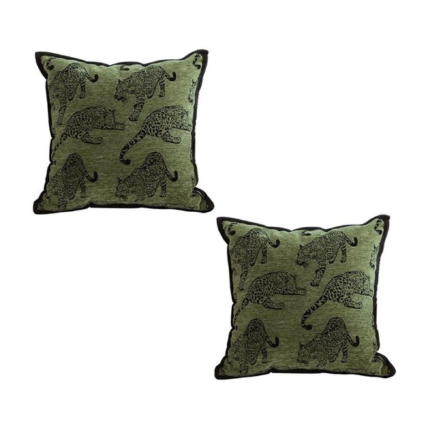 SOGA 2X 40cm Throw Pillow Green Leopard Square Retro Decorative Cushion for Living Room