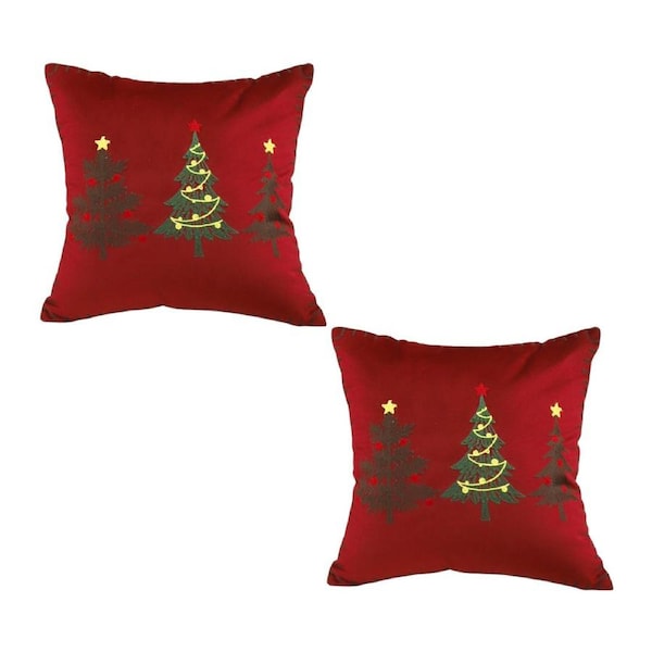 SOGA 2-Pack 45cm Burgundy Red Christmas Tree Embroidered Throw Pillows