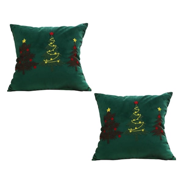 SOGA 2-Pack 45cm Green Christmas Tree Embroidered Throw Pillows