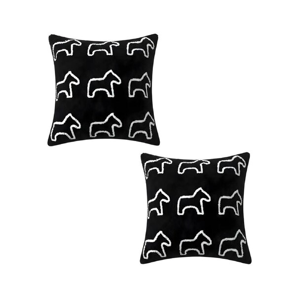 SOGA 2X 45cm Throw Pillow Black Teddy Fleece Square Pony Design Decorative Cushion for Living Room