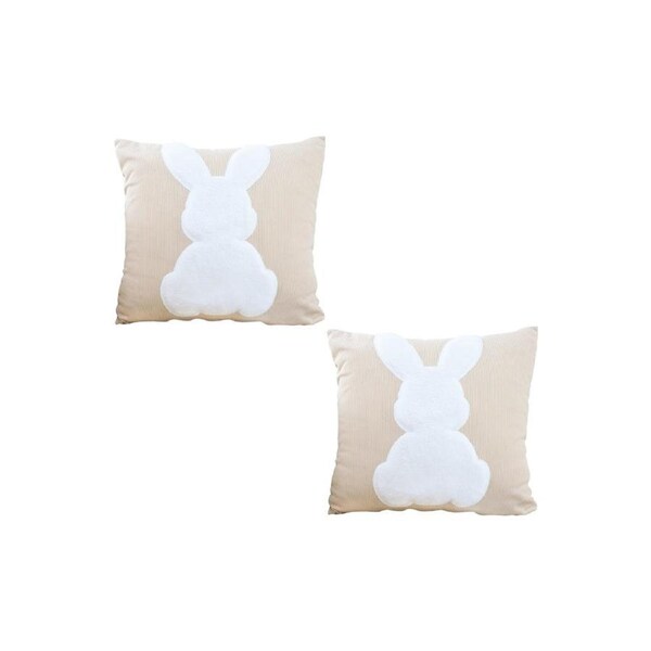 SOGA 2X 45cm Throw Pillow Light Tan Square Cushion with Soft White Rabbit Design Decorative Home Decor