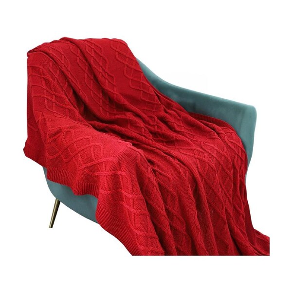SOGA 130x180cm Throw Blanket Red Christmas Chunky Yarn Woven Decorative Cozy Knit for Holiday Home Decor