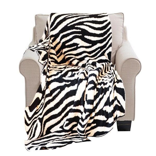 SOGA 130x170cm Throw Blanket Black and White Soft Zebra Print Half Fleece Casual Stylish Cozy