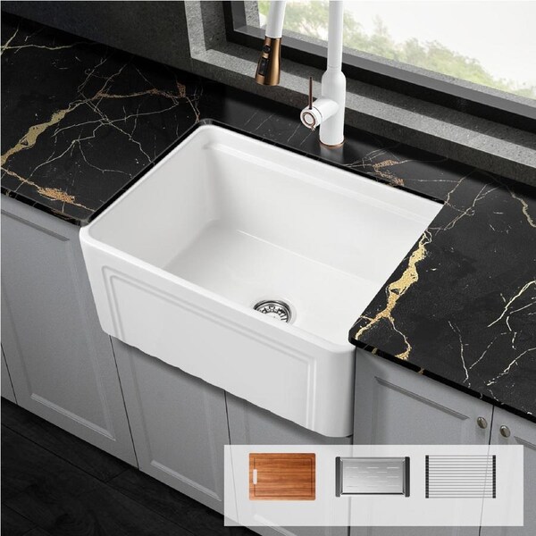 61x46CM Apron Front Reversible Kitchen Laundry Bathroom Butler Farmhouse Sink Porcelain