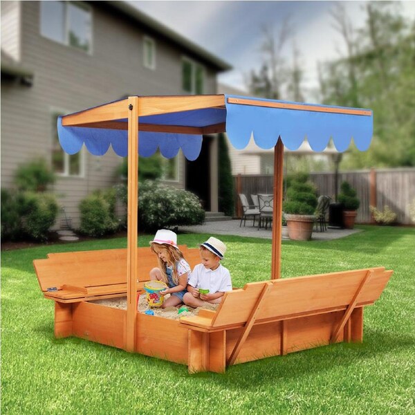 BoPeep Kids Sandpit 112cm x 112cm with Adjustable UV-Resistant Canopy Outdoor