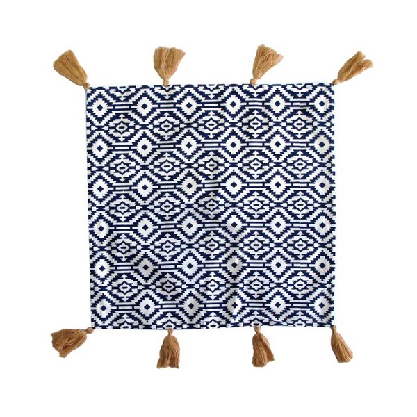 Sofia Blue Printed Tassels Cushion Cover 43 x 43cm