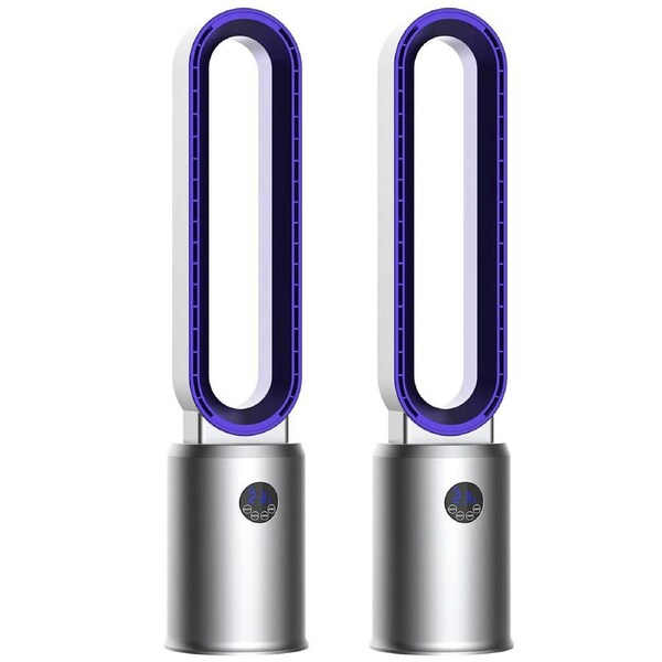Advwin Bladeless Tower Fan x 2 Portable Electric Standing Floor Fan Air Circulator Remote Control, Purple