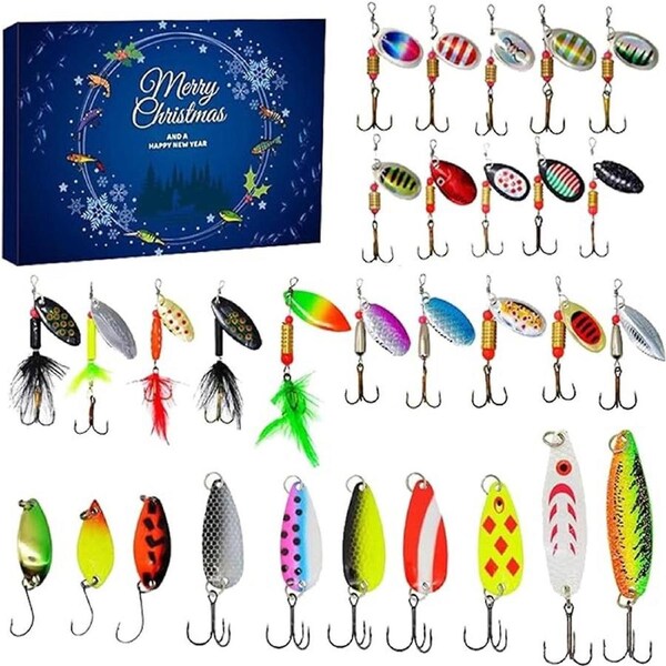 Fishing Set Christmas Countdown Calendar - 24 Pieces Fishing Lures Christmas Countdown Calendar Fishing Accessories for Fishing Lovers