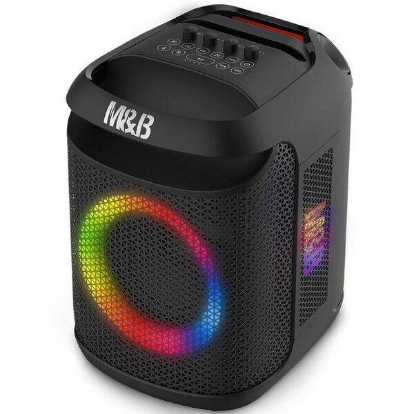M&B Portable Splash Proof 80W Bluetooth Party Speaker, IPX4, TWS Pairing, Multi-Input, Lithium Battery, RGB, USB Charging