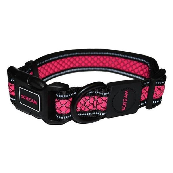 Scream Reflective Adjustable Dog Collar Loud Pink Medium 2.5 x 35-51cm