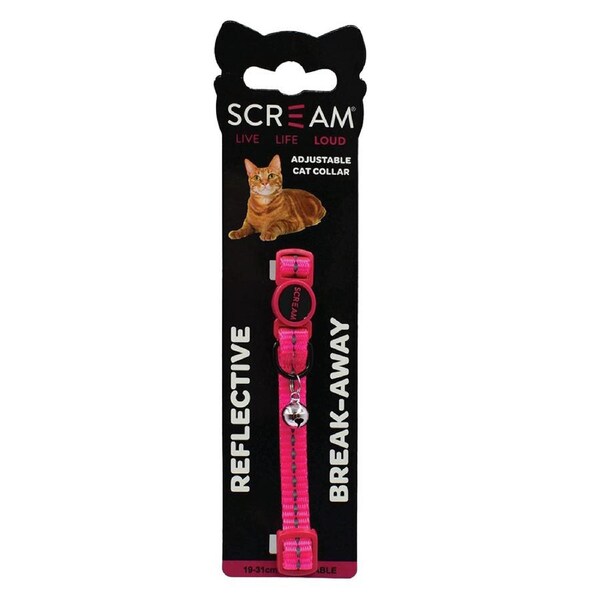 Scream Reflective Adjustable Nylon Cat Collar Loud Pink 19-31cm