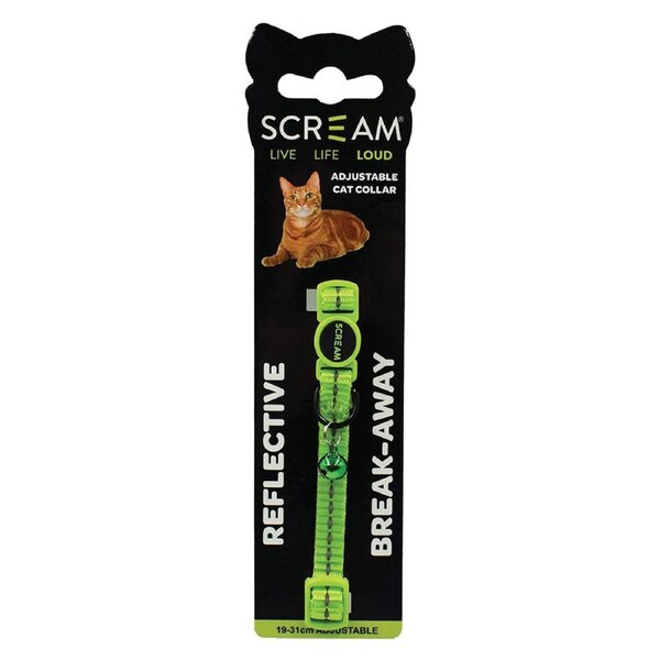 Scream Reflective Adjustable Nylon Cat Collar Loud Green 19-31cm