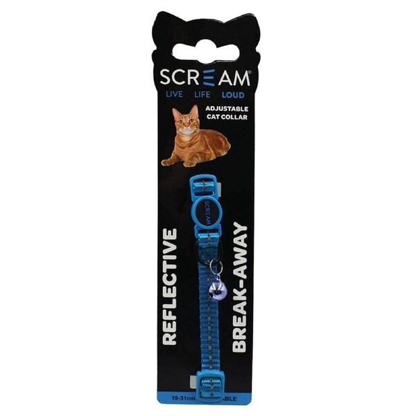 Scream Reflective Adjustable Nylon Cat Collar Loud Blue 19-31cm