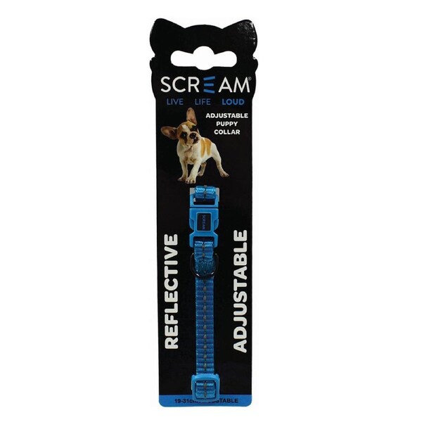 Scream Reflective Adjustable Nylon Puppy Collar Loud Blue 1 x 19-31cm