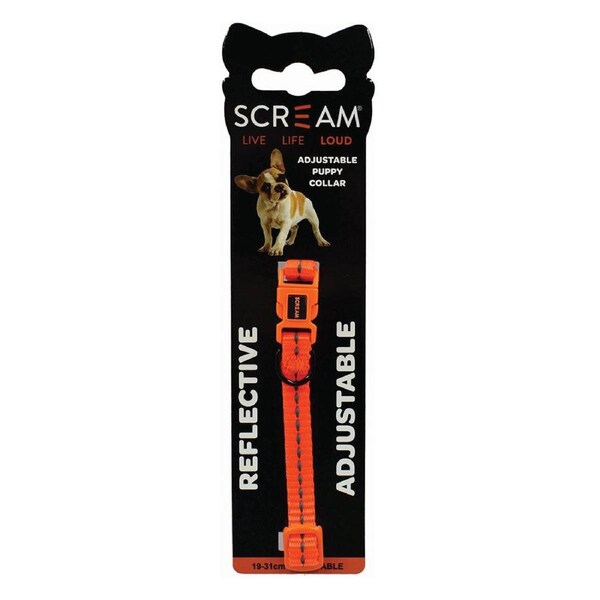 Scream Reflective Adjustable Nylon Puppy Collar Loud Orange 1 x 19-31cm