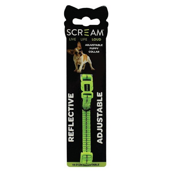 Scream Reflective Adjustable Nylon Puppy Collar Loud Green 1 x 19-31cm