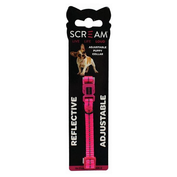 Scream Reflective Adjustable Nylon Puppy Collar Loud Pink 1 x 19-31cm