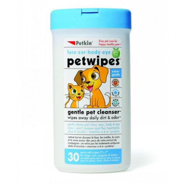 Petkin Pet Wipes Gentle Pet Cleanser for Dogs & Cats 30 Pack