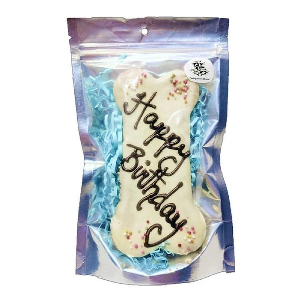 Huds & Toke Happy Birthday Bone Cookie Dog Treat Blue Pack 14cm