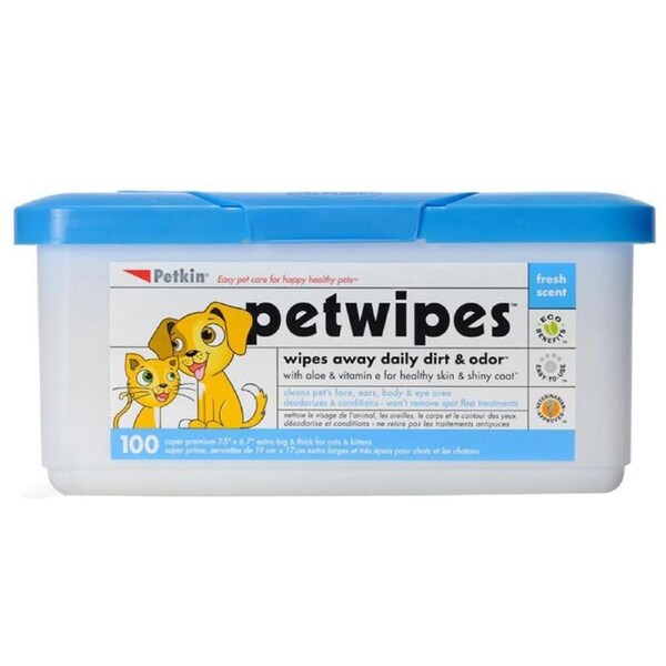 Petkin Pet Wipes Gentle Pet Cleanser for Dogs & Cats 100 Pack