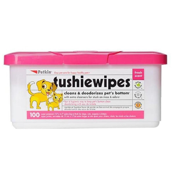 Petkin Tushie Wipes Cleans & Deodorises Pets Bottom for Dogs & Cats 100 Pack