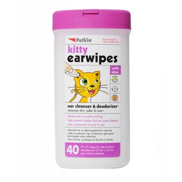 Petkin Kitty Ear Wipes Cat Ear Cleanser & Deodoriser 40 Pack