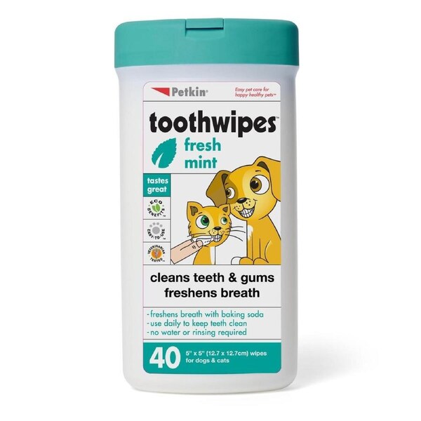 Petkin Tooth Wipes Cleans Teeth & Gums for Dogs & Cats 40 Pack