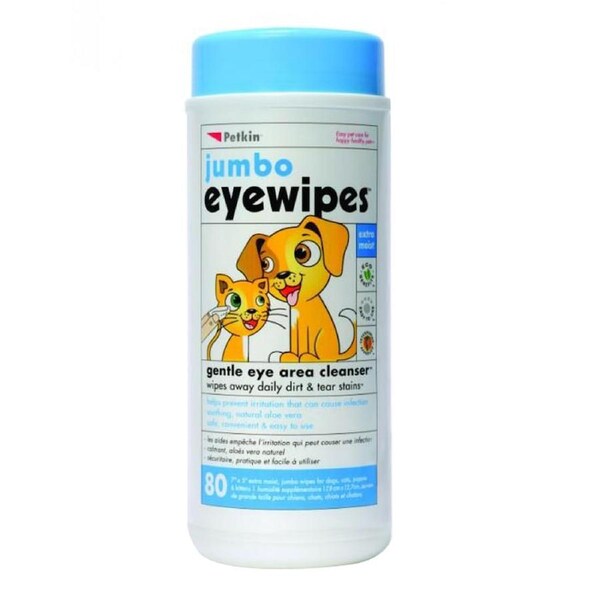 Petkin Eye Wipes Pet Eye Cleanser for Dogs & Cats Jumbo 80 Pack