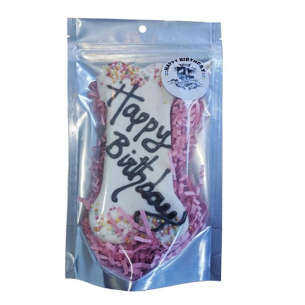 Huds & Toke Happy Birthday Bone Cookie Dog Treat Pink Pack 14cm
