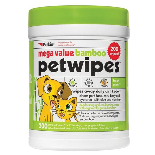 Petkin Mega Value Bamboo Eco Pet Wipes for Dogs & Cats 200 Pack