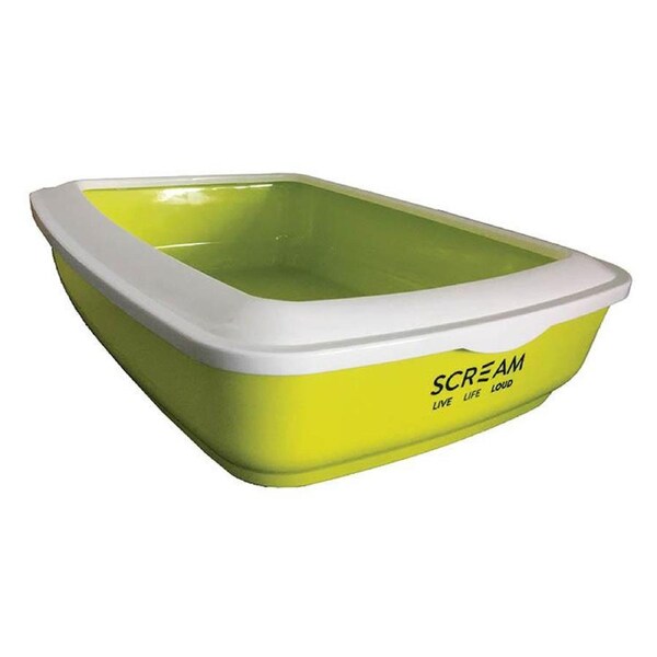 Scream Rectangle Cat Litter Tray Removable Rim Loud Green