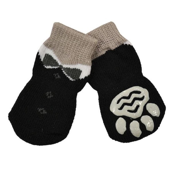 Zeez Non-Slip Sole Knitted Dog Socks Black Tuxedo Medium Set of 4