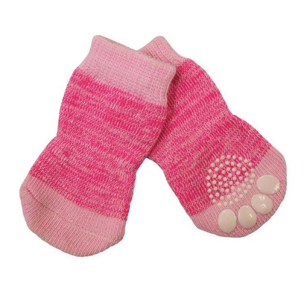 Zeez Non-Slip Sole Knitted Dog Socks Pink XL Set of 4